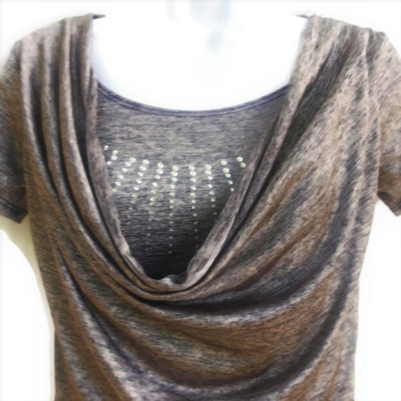 Vintage Tops - Candid Soul Top Draped Cowl over Rhinestones Short Sleeve Retro USA S